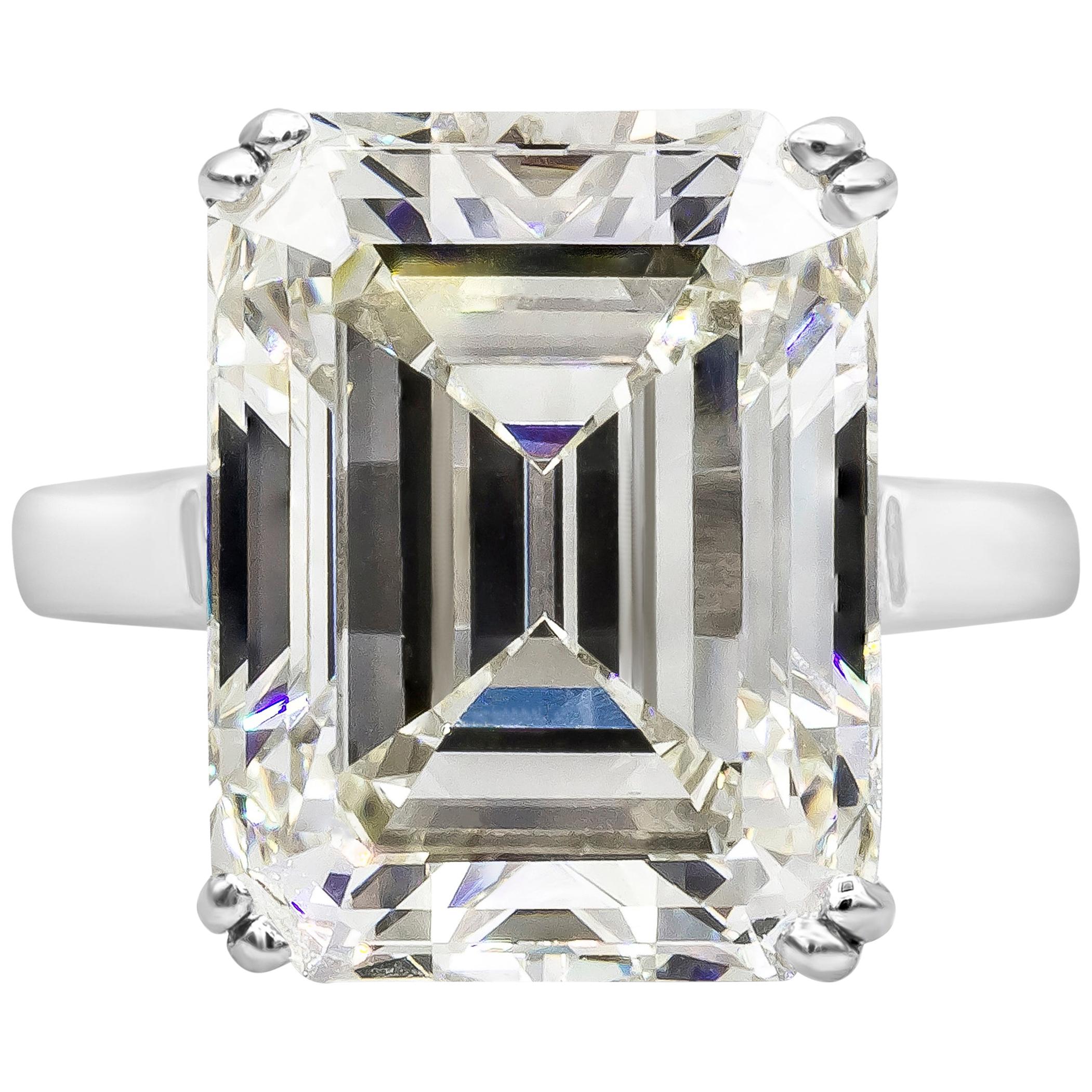 GIA Certified 16 Carats Total Emerald Cut Diamond Solitaire Engagement Ring For Sale
