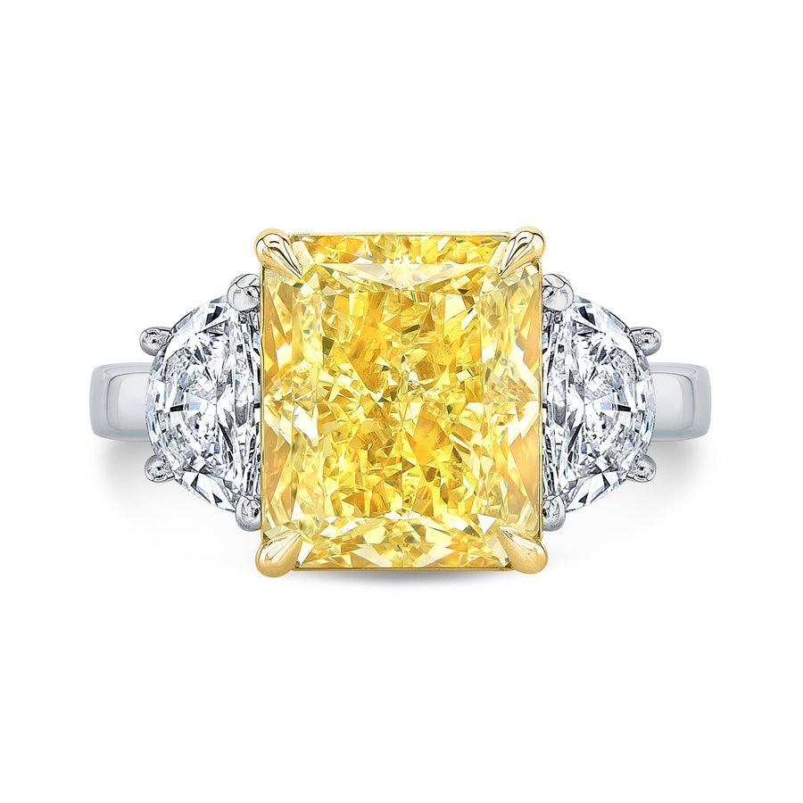 Anillo de diamantes de talla cojín amarillo fantasía con medias lunas, certificado por GIA, de 16 quilates en venta 2
