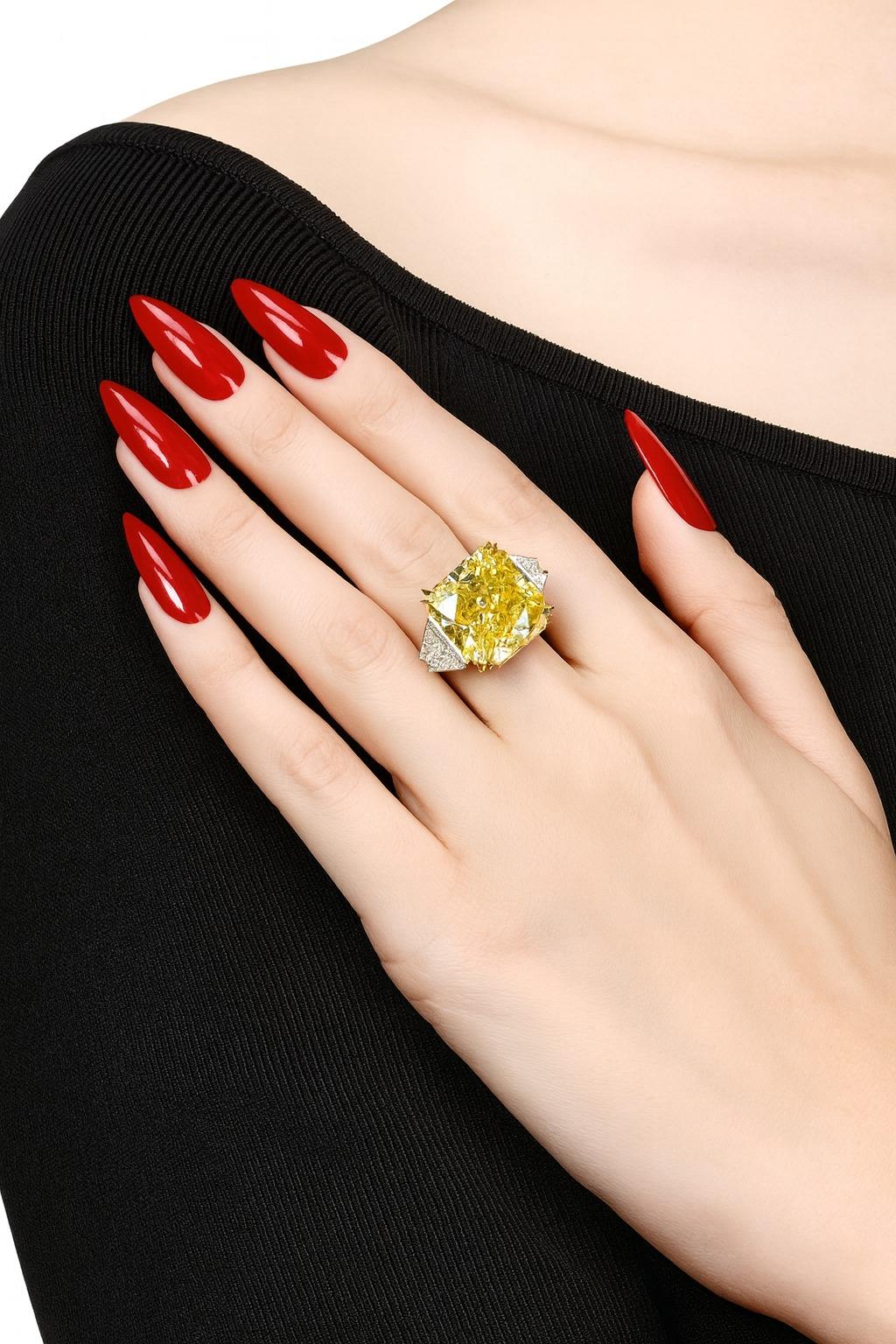 Contemporaneo Anello di diamanti con taglio radiante giallo fantasia certificato GIA da 16 carati in vendita
