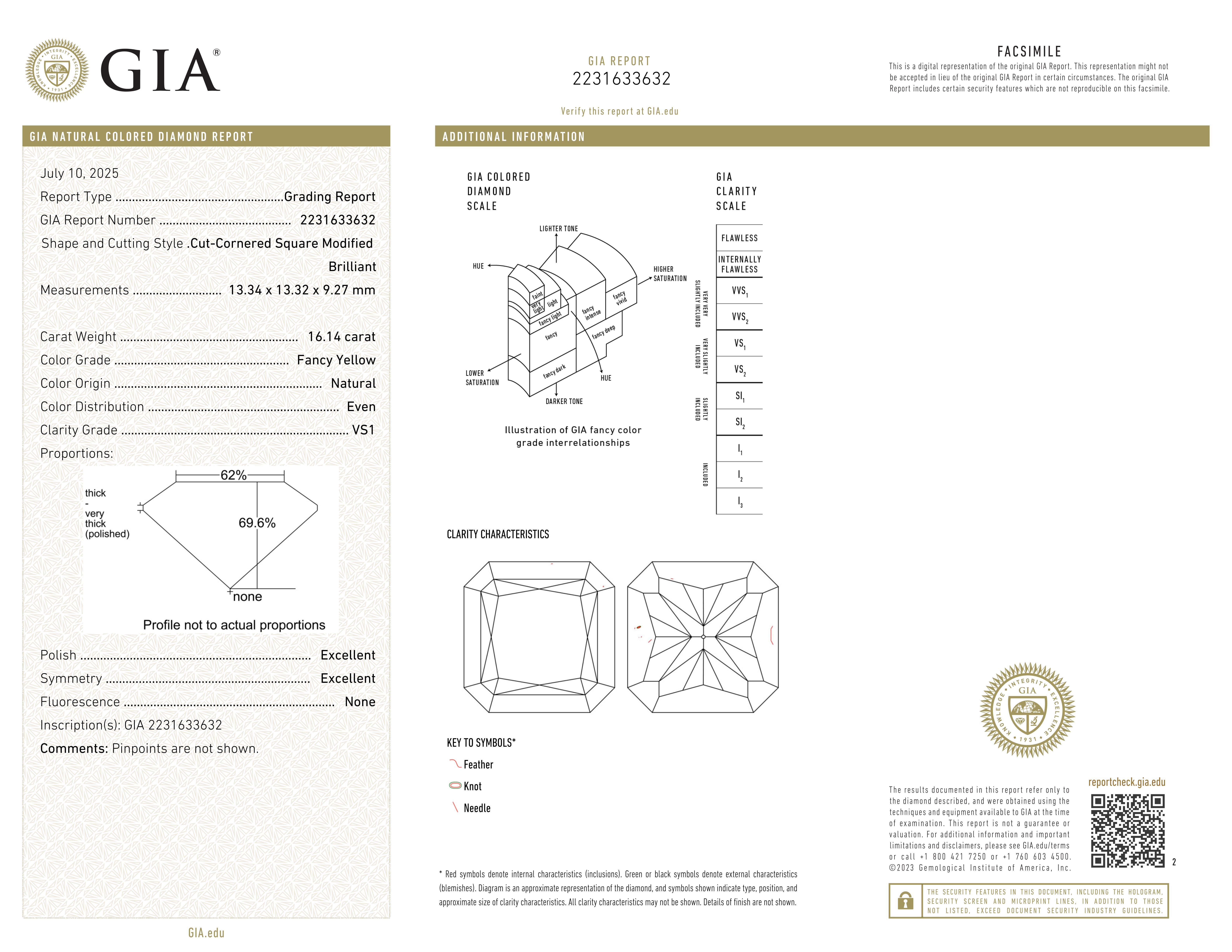Taglio radiant Anello di diamanti con taglio radiante giallo fantasia certificato GIA da 16 carati in vendita