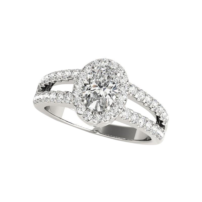 GIA zertifiziert 1.6 Karat Halo Oval Filigran Split Shank Diamantring
