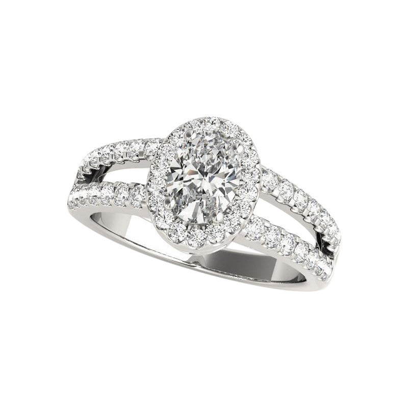 GIA zertifiziert 1.6 Karat Halo Oval Filigran Split Shank Platin Diamantring