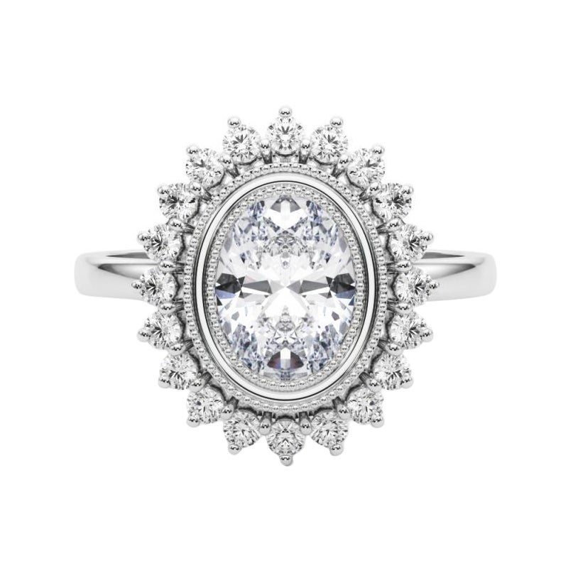 Anello con diamante a fiore d'epoca a grappolo ovale certificato GIA da 1.6 carati
