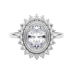 GIA Certified 1.6 Carat Oval Cluster Vintage Flower Diamond Ring