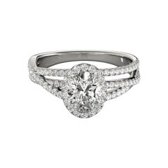 GIA Certified 1.6 Carat Oval Halo Triple Pave Band White Gold Diamond Ring