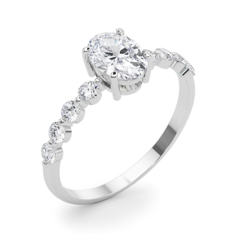 Donna Anello con diamante a castone ovale e rotondo Brilliante certificato GIA da 1.6 carati in vendita