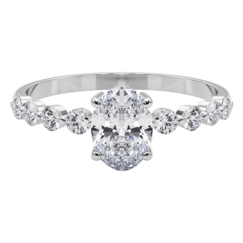 Anello con diamante a castone ovale e rotondo Brilliante certificato GIA da 1.6 carati