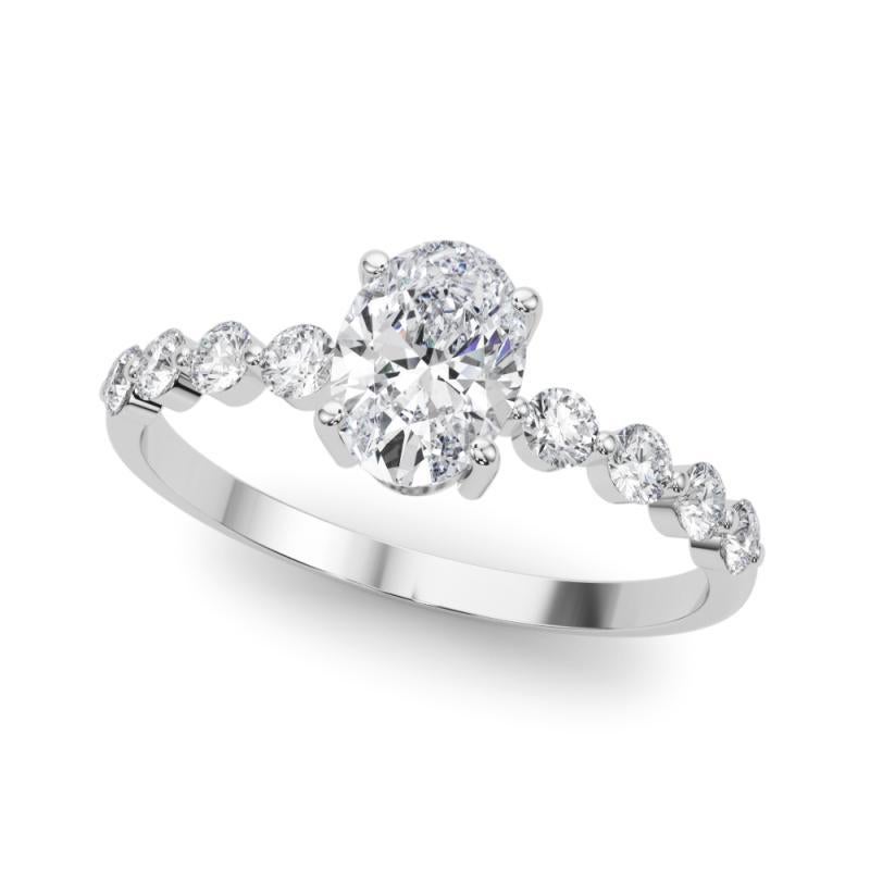Taglio ovale Anello di diamanti in platino con castone ovale e rotondo Brilliante da 1,6 carati certificato GIA in vendita