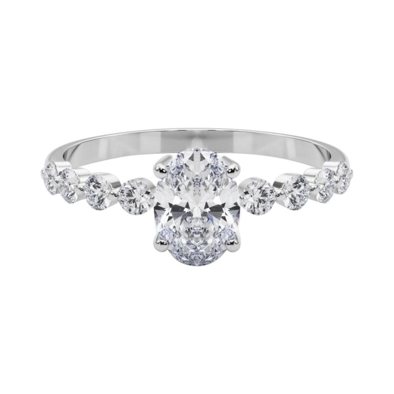 Anello di diamanti in platino con castone ovale e rotondo Brilliante da 1,6 carati certificato GIA