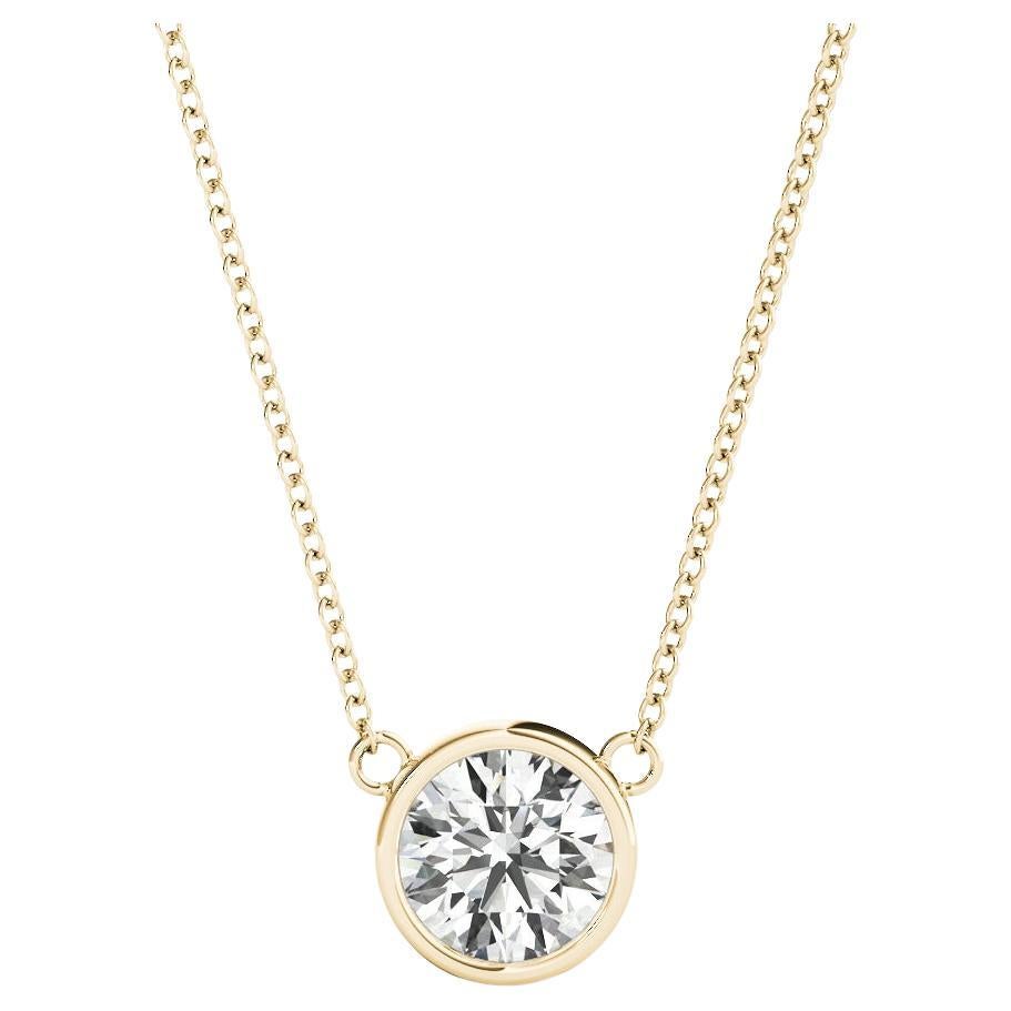 GIA Certified 1.6 Carat Round Diamond Bezel Solitaire Pendant For Sale