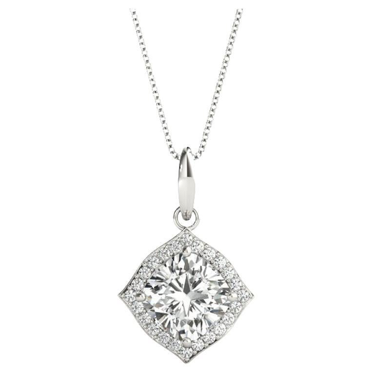 GIA Certified 1.6 Carat Round Diamond Kite Halo White Gold Pendant Necklace