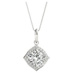 GIA Certified 1.6 Carat Round Diamond Kite Halo White Gold Pendant Necklace