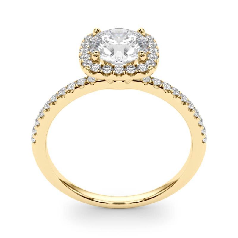 GIA zertifiziert 1,6 Karat runde Halo-Korb-Set 18K Gelbgold Diamantring im Zustand „Neu“ im Angebot in New York, NY