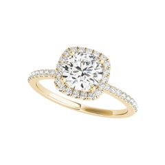 GIA zertifiziert 1,6 Karat runde Halo-Korb-Set 18K Gelbgold Diamantring