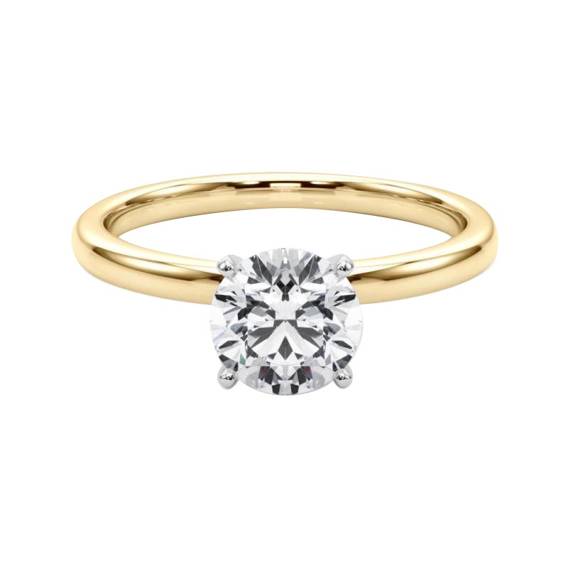 Anello con diamante rotondo solitario a quattro punte in oro giallo certificato GIA da 1,6 carati