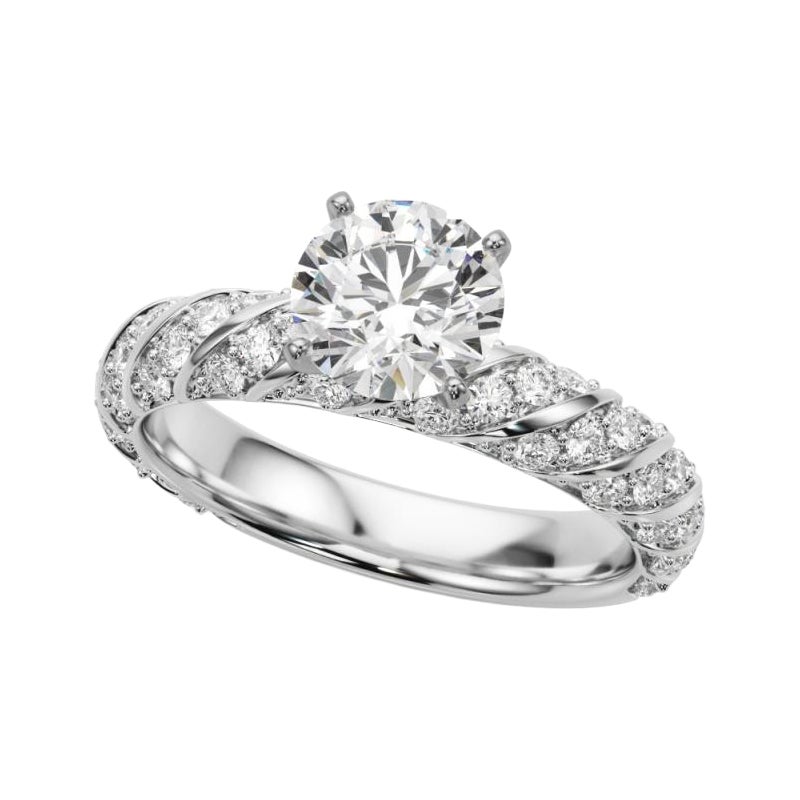 GIA Certified 1.6 Carat Round Twisted Braid Pave Band Platinum Diamond Ring