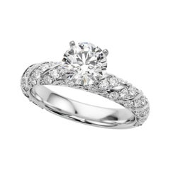 GIA Certified 1.6 Carat Round Twisted Braid Pave Band Platinum Diamond Ring