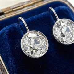 GIA Certified 16 Carat Total Weight Old European Cut Diamond Drop Earrings