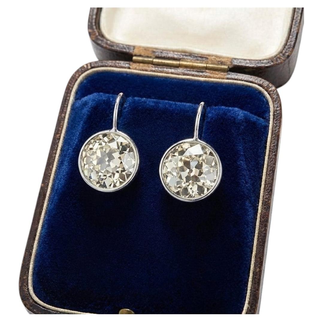 GIA Certified 16 Carat Total Weight Old European Cut Diamond Drop Earrings