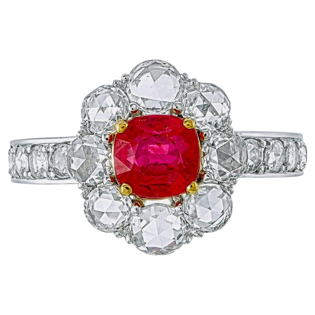 GIA zertifiziert 1,60 Karat Burma Rubin keine Hitze und Diamant-Ring in 18k Weißgold