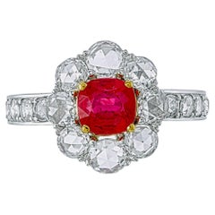 GIA Certified 1.60 Carat Burma Ruby No Heat And Diamond Ring In 18k White Gold