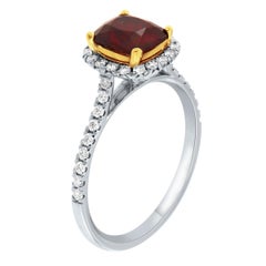 GIA Certified 1.60 Carat Cushion No Heat Natural Ruby Halo Diamond Ring 18K Gold