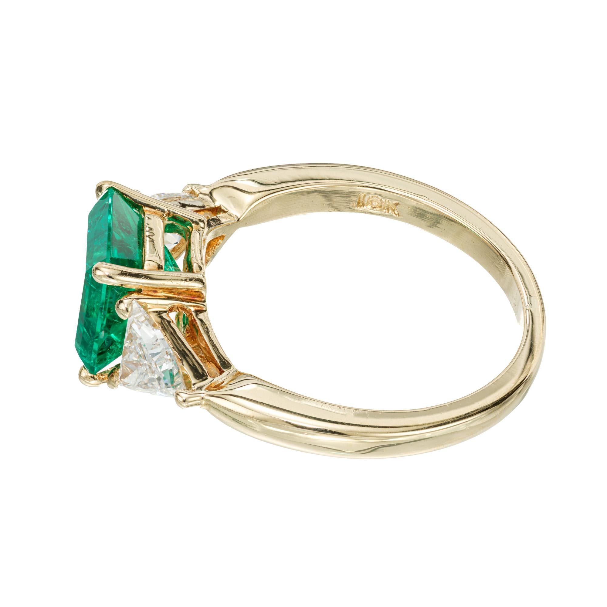 Emerald Cut GIA Certified 1.60 Carat Emerald Diamond Gold Three-Stone Engagement Ring