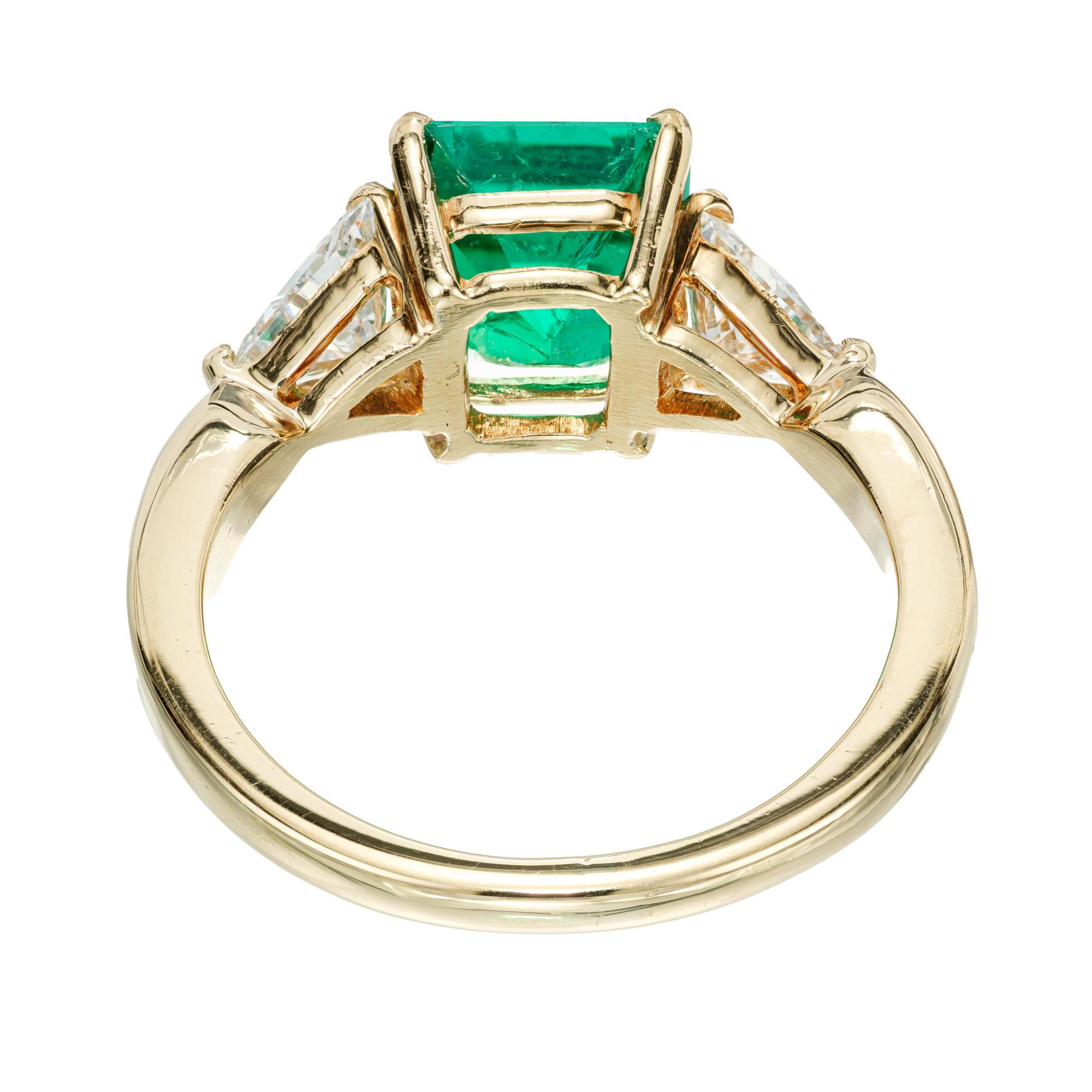 Women's GIA Certified 1.60 Carat Emerald Diamond Gold Three-Stone Engagement Ring