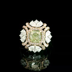 GIA Certified 1.60 Carat Fancy Light Brownish Greenish Yellow VS1 Diamond Ring