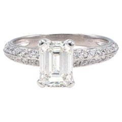 Gia Certified 1.60 Carat I VS2 Emerald Cut Pave Diamond Engagement Ring