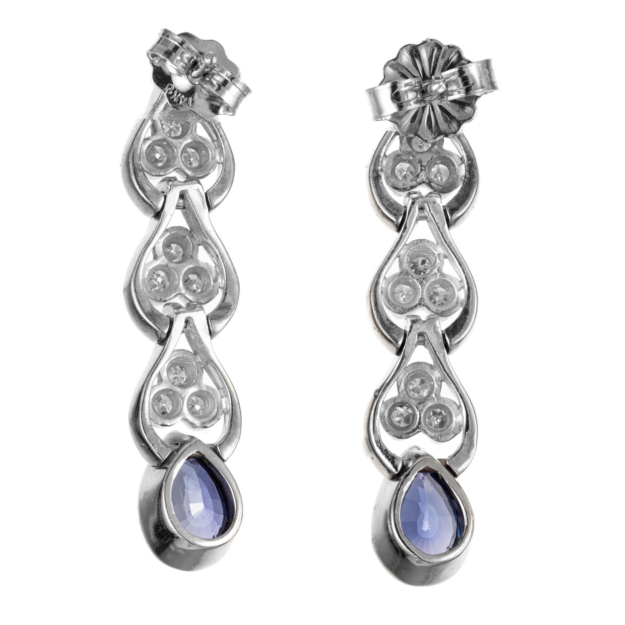 Pear Cut GIA Certified 1.60 Carat Pear Sapphire Diamond Gold Dangle Drop Earrings For Sale