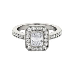 GIA zertifiziert 1,60 Karat Radiant Halo Milgrain 18K Weißgold Diamantring