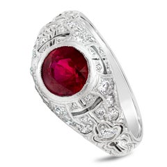 GIA Certified 1.60 Carats Round Cut Ruby & Diamond Antique Engagement Ring