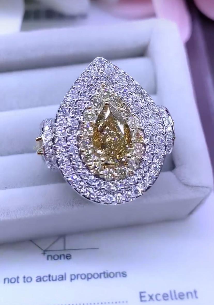GIA Certified 1.60 Ct Fancy Yellow Brownish Diamond  18K Gold Ring For Sale 2