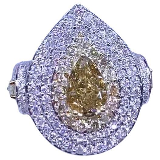 Diamant certifié GIA de 1,60 ct de couleur jaune brunâtre fantaisie  Bague en or 18K