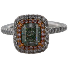 GIA Certified 1.60 Radiant Natural Light Green GIA VS2 Diamond Convertible Ring