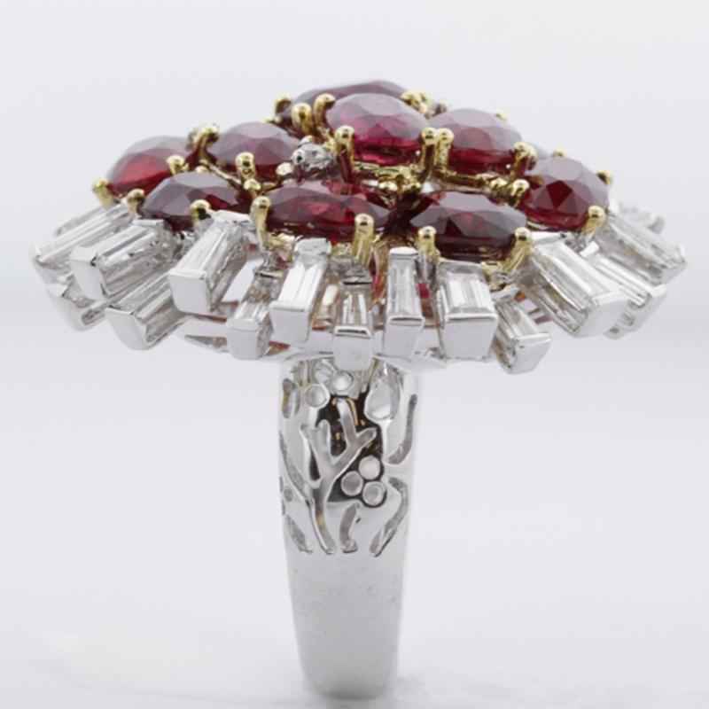 Mixed Cut GIA Certified 16.03 Carat Rubi and White Diamond White Gold Cluster Ring For Sale