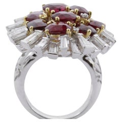 Weißgold-Cluster-Ring mit GIA-zertifiziertem 16,03 Karat Rubin und weißem Diamant