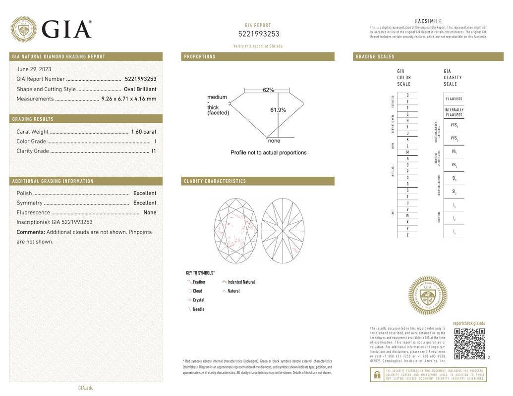 Contemporaneo Anello di diamanti GIA certificato 1,60ct Oval Entwined Garden Flower Vine in vendita