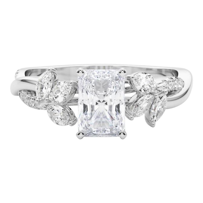 GIA Certificado 1.60ct Radiante Entrelazado Jardín Flor Vid Anillo de Diamantes Platino