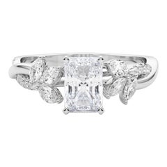 GIA zertifiziert 1,60ct Radiant Entwined Garten Blume Rebe Platin Diamant Ring