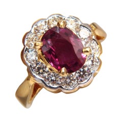 GIA Certified 1.61 Carat Oval Cut Purple Red Ruby 1.01 Carat Diamonds Ring 18 kt