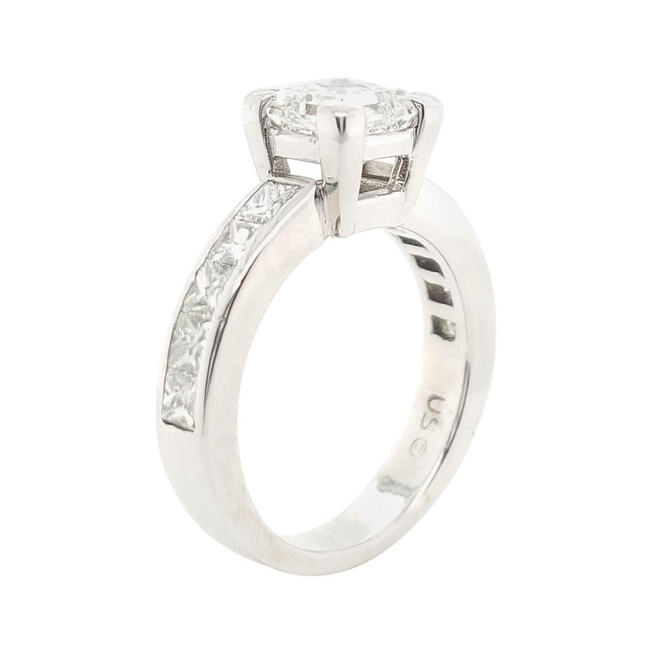 GIA Certified 1.61 Carat Princess Cut Platinum Diamond Engagement Ring