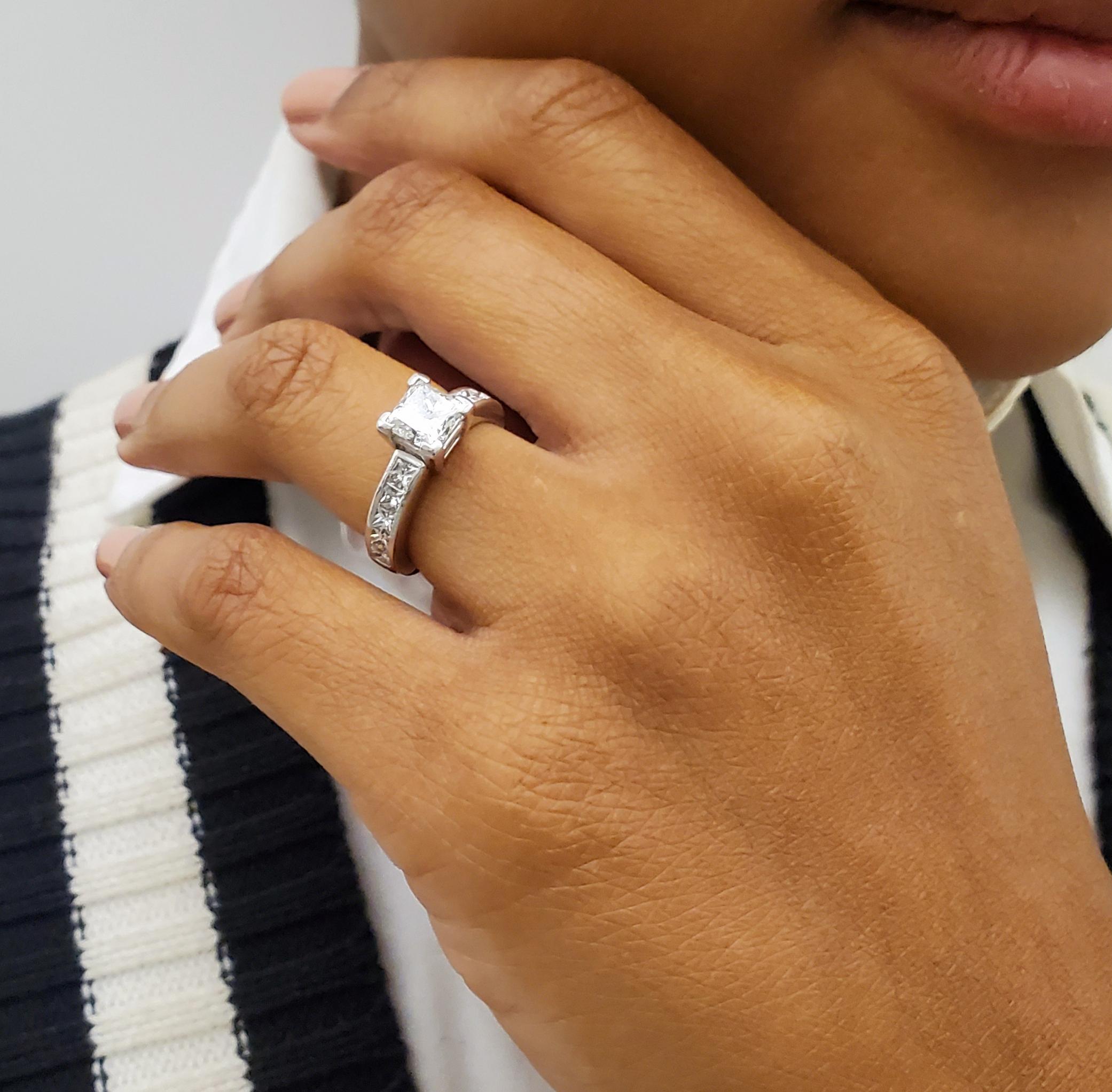 Women's GIA Certified 1.61 Carat Princess Cut Platinum Diamond Engagement Ring
