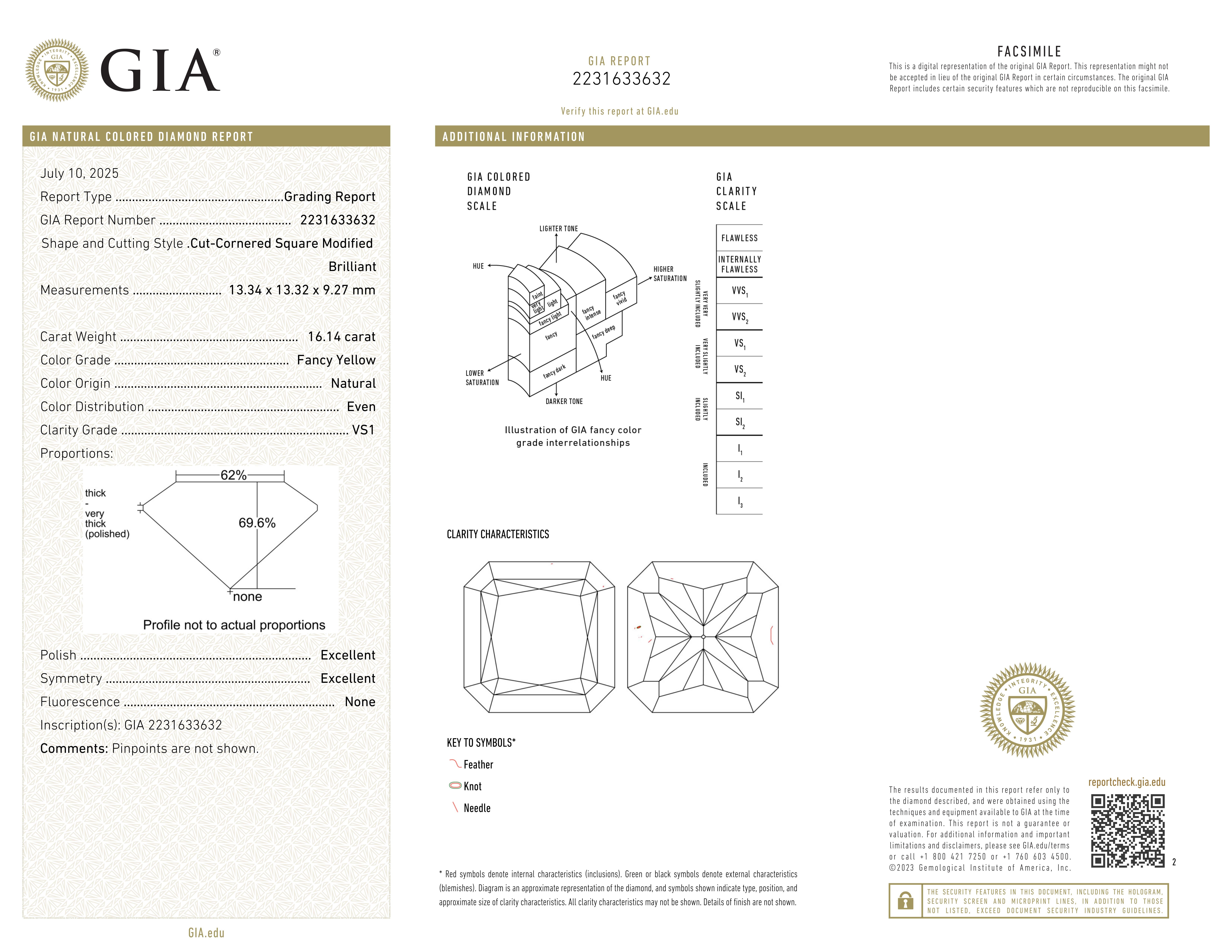 Taille radiant Bague en diamant certifié GIA 16,14 carats jaune fantaisie VS1 taille radiant en vente