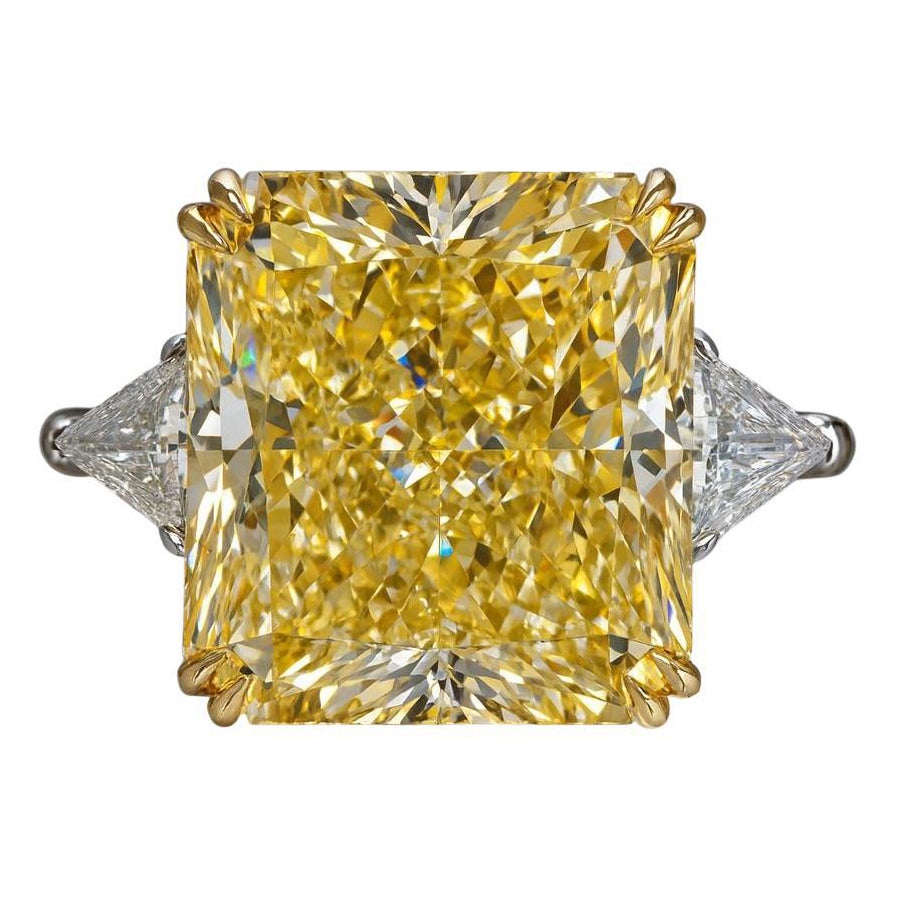 Bague en diamant certifié GIA 16,14 carats jaune fantaisie VS1 taille radiant en vente