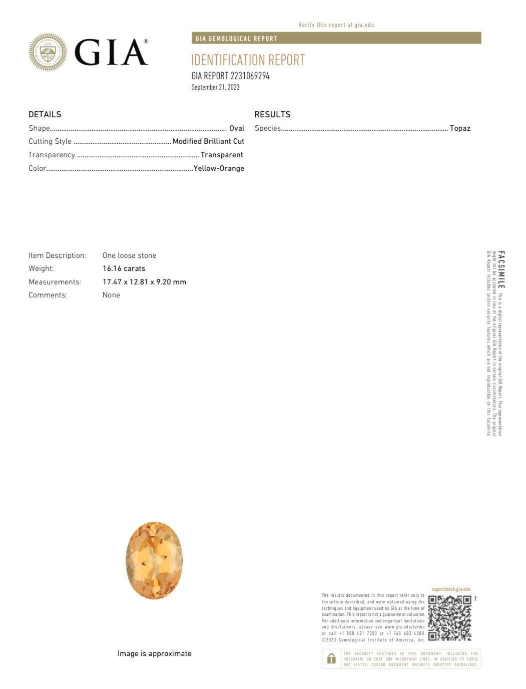 GIA zertifiziert 16,16 Karat Orange Oval Imperial Topas (Ovalschliff) im Angebot