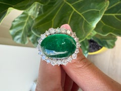 GIA Certified 16.16 ct Cabochon Emerald Halo Ring