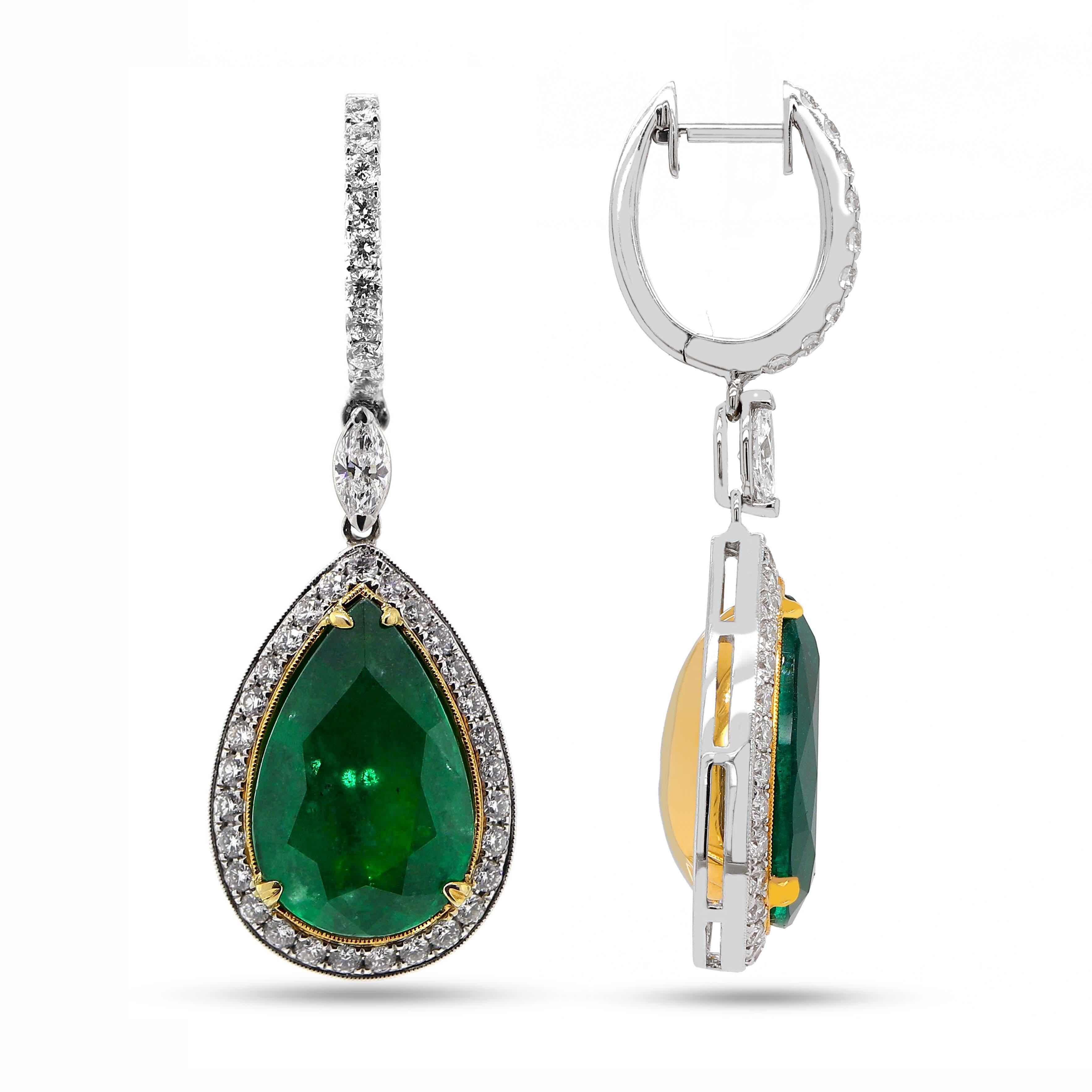 Pear Cut GIA Certified 16.17 Carat Emerald Dangle Earrings For Sale