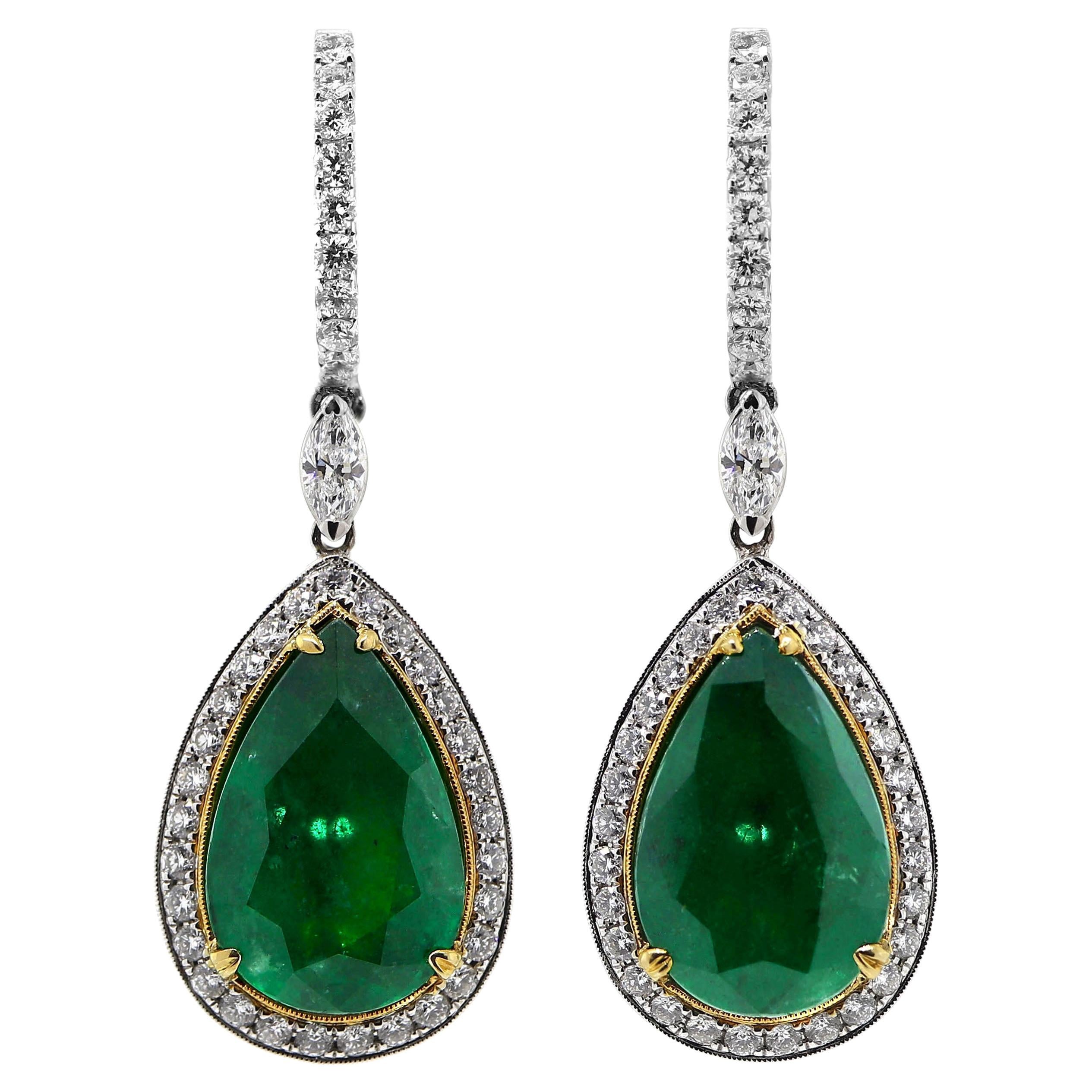 GIA Certified 16.17 Carat Emerald Dangle Earrings For Sale